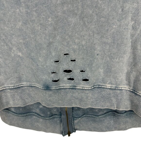 Mustard Seed Distressed L Crewneck Sweatshirt Back Zip Feature Blue Long Sleeve - Picture 2 of 8
